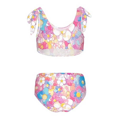 KLL Glass Flowers Texture Stained Girls Two Piece Bikini Set Scoop Neck Swimsuit Swimwear Cute Shoulder Strap2