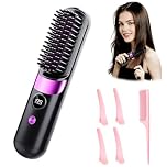 Go Brush Pro UK, Cordless Hair Straightener Brush, 4 Heat Settings 140–199°C with LED Display, USB-C Rechargeable,Anti-Scald Design,Ceramic Wide-Tooth Comb,Portable Travel Styler for Short&Long Hair