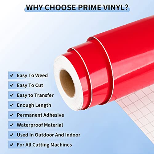 Prime Vinyl Glossy Red Permanent Vinyl Roll - 12" X 35 Ft-Glossy Red Self Adhesive Vinyl Roll For Silhouette Cameo, Decor Sticker, Cutting Machine, Craft Cutter Machine, Home Decal #TOP2