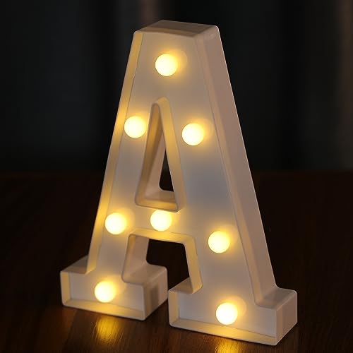 IFDGCTK Light Up Letters, Led Letter Lights 26 Alphabet, Decorative Lighted Letter, Battery Powered Led Marquee Letters for Party, Bar, Night Light, Home Decor(A)