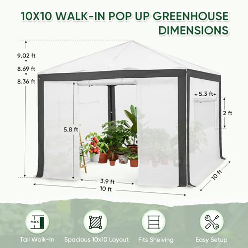 Image of EAGLE PEAK 10x10 Walk in Pop Up Greenhouse, Gray /White