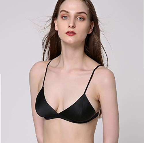 SilRiver Women's Silk Satin Triangle Bralette Soft Cup Wireless Bra Smooth and Comfortable Wire Free Bra Top - Image 2
