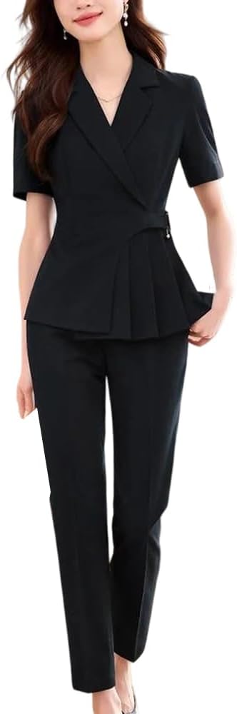 Womens Professional Blazer and Trouser Suit Summer Formal Pant Suit for Office Business Career Workwear Outfit