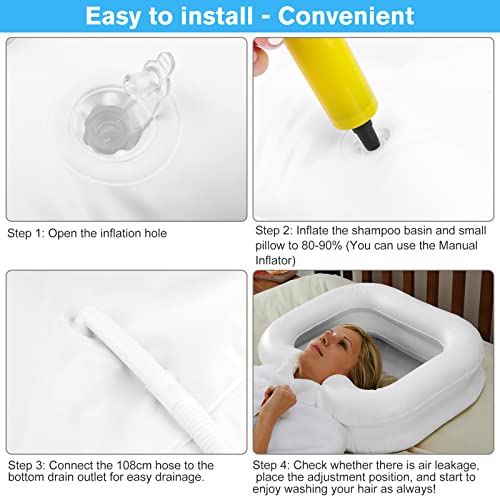 Aufblasbares Haarwaschbecken Für Bettlägerige,Haare Waschen Für Bettlägerige, Tragbares Aufblasbar Mobiles Waschbecken mit Kleines Kissen Ablaufschlauch, Friseur Shampoo Becken - 60 * 55 * 22cm Weiß