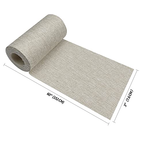 KING MOUNTAIN Linen Fabric Iron-on Repair Patch, Inside&Outside Fabric Repair Patch, 3"x60" with Backing Glue Linen Repair Decorative Patch kit (Cream-Gray)