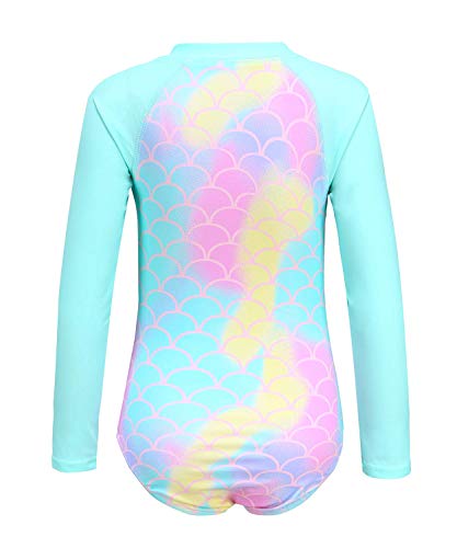 Image of Moon Tree Girls One Piece Swimsuits Long Sleeve Rash Guard Zipper Front Bathing Suit UPF 50+