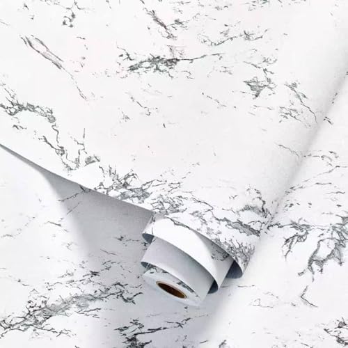 Papel de Parede Mármore Adesivo, 5m x 45cm, Branco e Cinza (1)