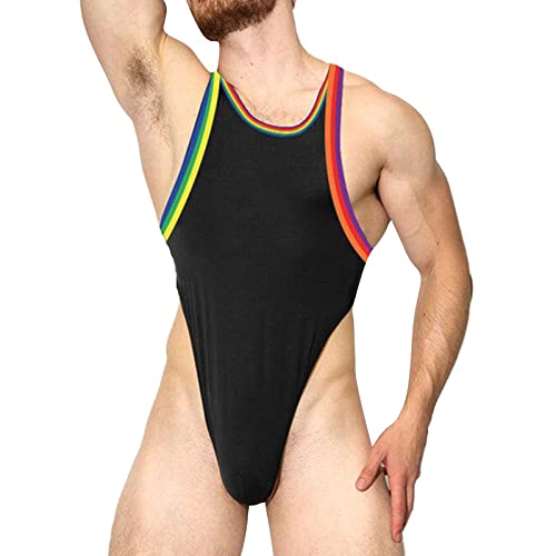 Body de encaje sexy para hombre, transparente, sin mangas, con cremallera, ropa interior suave, traje de baño cómodo, traje de baño de una pieza, mono de arco iris, O Camuflaje, XXL