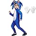 Lucky baby Niñas Niños DisfrazSonic Hedgehog Jumpsuit + Tocado + Guantes Traje (Azul, 110-125cm / 4-6 años)