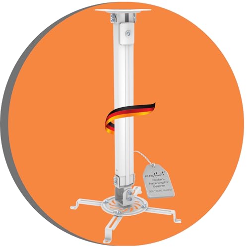 PureMounts PM-SPIDER-30W - Support de plafond inclinable et pivotant pour projecteur, distances de trous jusqu'à 320 mm, distance de plafond 380-580 mm, capacité de charge 13,5 kg, couleur blanc