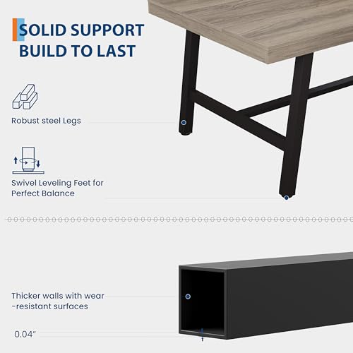 Image of GarveeHome Industrial Dining Table for 4-6 People, 63 inch Long Kitchen Table with Sturdy Metal Frame, Rectangular Counter for Dinner, Kitchen, Dining Room (Grey Walnut, 63 inch Non-extendable)