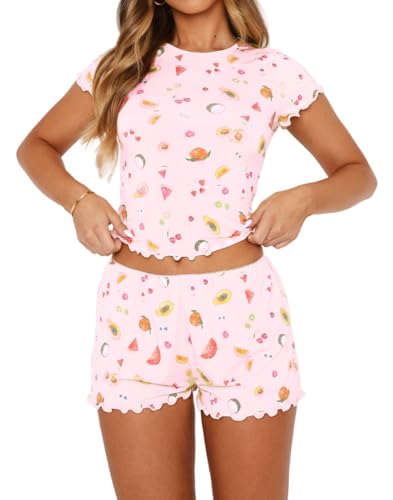 Image of Dressmine Women Sexy PJ Sets Cute Pajamas Set 2 Piece Sleepwaer Outfits | Woman Cute Pajamas Set 2 Piece Sets Casual Y2k Crewneck Tops Sleepwear 2026 Fall Sexy PJ Shorts Sets Vacation Clothes