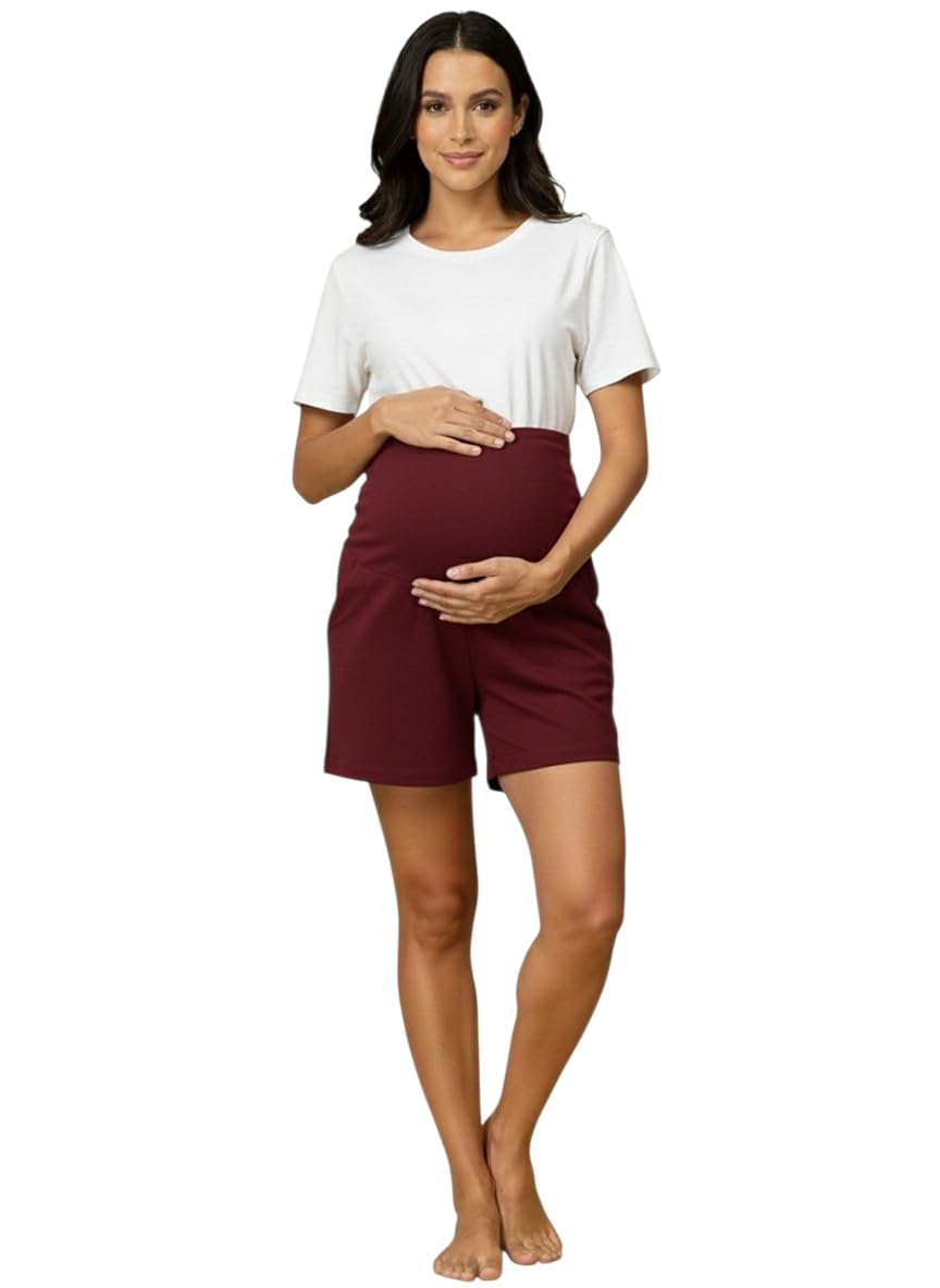 Maternity Shorts for Women | Soft & Stretchy Comfortable Fit | Over Belly Support | Pre & Post Pregnancy Wear for New Mom |-image-46