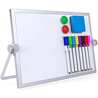 Laokiiy Small Dry Erase White Board, Magnetic Desktop Whiteboard with Stand, Dry Eease Board Mini Easel Double Sided on Table Top with Holder for Kids Drawing, Teacher Instruction