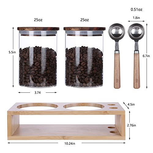 Kkc Home Accents Vacuum Sealed Sugar Coffee Container Set With Spoon For Countertop,Glass Sealed Jar Canisters With Wood Lids For Loose Leaf Tea,Sugar,Salt,25 Fluid-Oz #TOP1