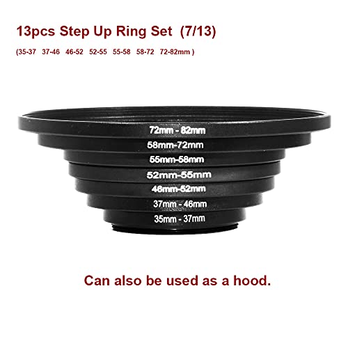 13 piezas conjunto de anillos adaptadores de filtro, kit de anillos de paso metálicos para lentes de cámara (Incluye 7+6 piezas Step Up Ring Se) negro miniatura 2