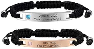JSDDE Personalized Custom His and Hers Handmade Rope Braided Nameplate ID Matching Couple Bracelets (Silver+Rose Gold)