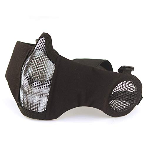 H World EU Máscara Facial Protectora Respirable Respirable de la Malla metálica de Airsoft Media con la Cubierta del oído Black Skull