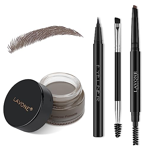 LAVONE Eyebrow Makeup Kit, Waterproof Brow Pencil, Pomade, Eyeliner - Grey