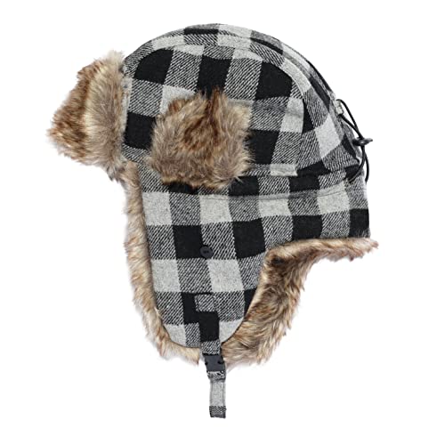 Igloosbuilt Boy's Wool Blend Trapper Hat With Faux Fur Flaps, Gray Plaid, Medium/Large - Outdoor Hat For Cold Weather #TOP30