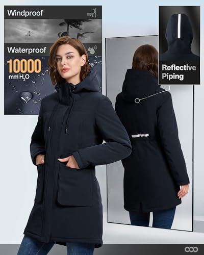 33,000ft Winterjas voor dames, lange warme winterjas, parka, regenjas, verdikte functionele jas met capuchon, overgangsjas, outdoorjas, M 33,000ft Winterjas voor dames, lange warme winterjas, parka, regenjas, verdikte functionele jas met capuchon, overgangsjas, outdoorjas, M