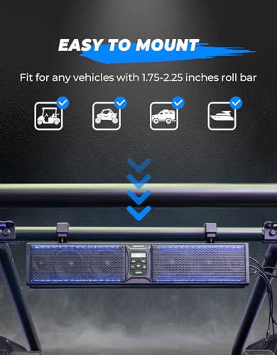 Kemimoto KMB0117-01801BK 6-Speaker Metal Utv Sound Bar Waterproof Bluetooth Music Sync Multicolor Lights 26-Inch Sxs Speakers Wireless Control Soundbar For Utv Golf Cart W/ 1.75 In thumb #2