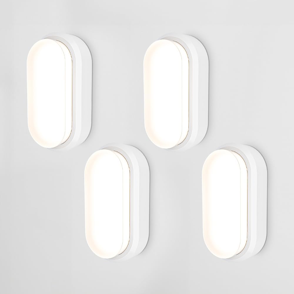 HOFTRONIC - Lote de 4 lámparas LED de bodega blanca - 12 W 1160 lm - Aplique ovalado - IP54 - Aplique de pared - 4000 K blanco neutro - Lámpara de techo para cuarto de baño bodega WC garaje taller