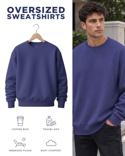 Image of Nobero Oversized Sweatshirts for Man Stylish Crew Neck | 280 GSM Rich Cotton Fleece Solid Oversized Fit Full Sleeve Sweatshirt for Men | Stylish Casual Wear Winter Sweatshirt for Men