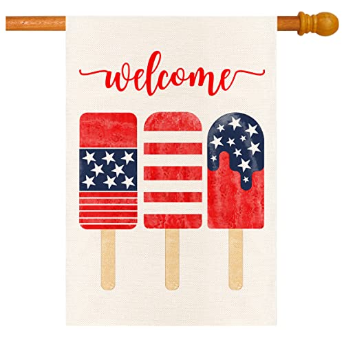 Monord American Usa Popsicles 4Th Fourth Of July Burlap House Flag Vertical Double Sided, Patriotic Ice Cream Independence Day Yard Outdoor Decor 28 X 40 Inch #TOP1