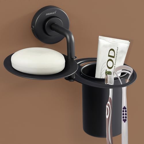 Image of Plantex (Primax) 304 Grade Stainless Steel 2in1 Soap Holder with Tumbler Holder /Bathroom Accessories - Daizy (Black)