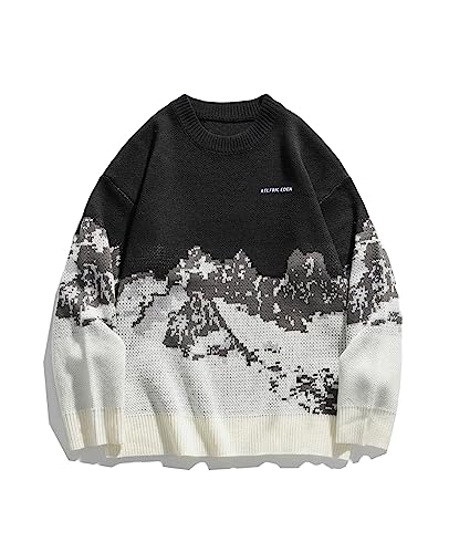 Aelfric Eden Snow Mountain Sweater Men Casual Knitted Sweater Oversized Graphic Pullover Sweater