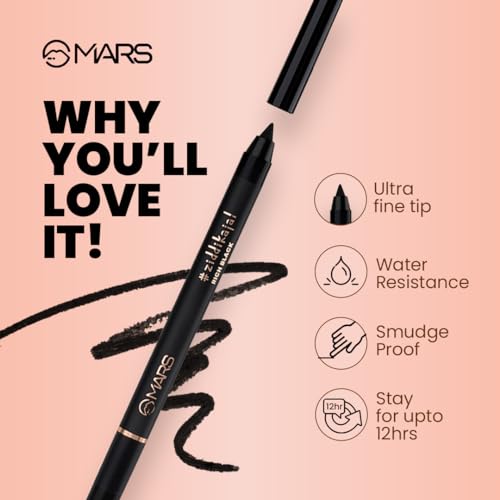 Image of MARS Ziddi Kajal Pencil upto 12 Hours Long Stay Kajal | Rich Black Pigmentation | Smudgeproof & Water Resistance | Effortless One Swipe Application (1.4gm) Black)