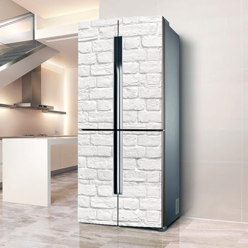Targawerelax Fridge Wraps Kitchen Fridge Stickers Cover Full Doors, Retro Brick Wall Style, White, Vinyl Material, Suitable for Glass, Plastic, Metal, Wall Surfaces