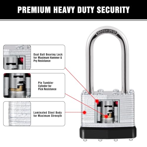 24Pcs Padlocks with Same Keys,Laminated Steel Black Silver(1-9/16",40mm),Long Shackle for Sheds,Gates,Fences,Toolbox,Outdoor and Indoor Use by CALIDSUP - Image 3