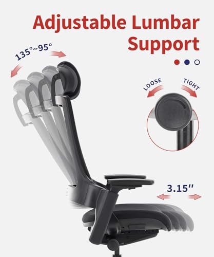 Image of CLATINA Ergonomic High Swivel Executive Chair Fabric Mesh Office Tables Chair with Adjustable Height Head 3D Arm Rest Lumbar Support and Upholstered Back for Home Office Conference Black