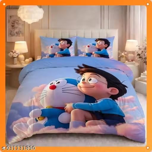Image of 7D Digital Print King Size Bedsheet (90x100 Inches) | Extra Soft & Heavy Fabric | Rich Colors | 2 Jumbo Pillow Covers 17x27 inches Included (Sky Blue)
