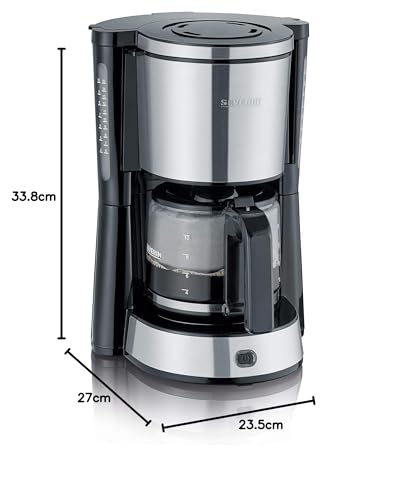 SEVERIN Cafetière goutte à goutte pour 10 tasses, cafetière filtre/cafetière américaine avec carafe en verre, avec plaque chauffante et arrêt automatique, acier inoxydable brossé/noir, KA 4823