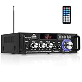 HiFi Bluetooth Audio Amplifier 298A Mini Stereo Amp RMS 40W Max 300W 2.0 Channel Audio Power Amplifier Receiver w/USB FM Mic for Home, Car Speakers System(US Plug)