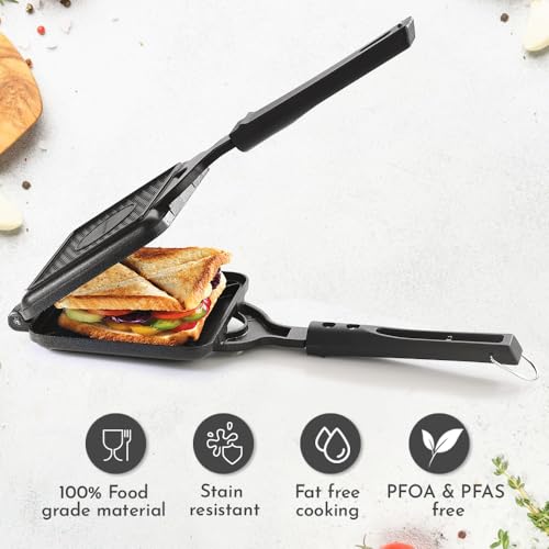 Image of Magnus Non Stick Giant Grill Toaster Quick Heating Gas Compatible with Bakelite Handle 4 Cut Design, Easy Release, Ergonomic, PFOA-Free, Aluminum