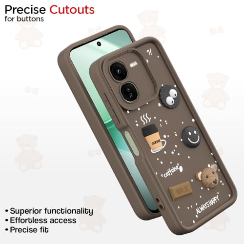 Image of Outlouders Back Cover for IQOO Z9x 5G | 3D Cartoon Bear Cute Fun Silicone Full Body Protection Bumper Case (Brown)