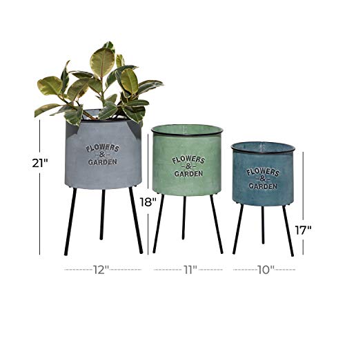 Deco 79 Metal Indoor Outdoor Planter With Flowers And Garden Text, Set Of 3 20", 18", 16"H, Multi Colored #TOP5