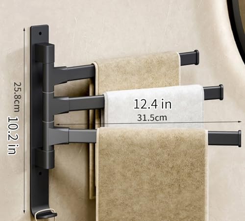 Porte-serviettes pivotant 3 branches support mural noir gain de place