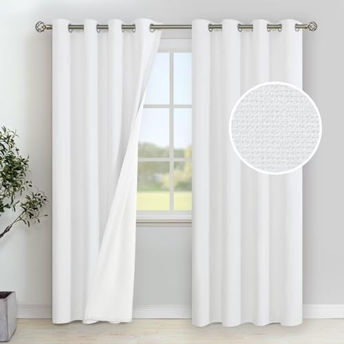 Image of YoungsTex White Linen Blackout Curtains for Bedroom, Long Thermal Insulated Drapes with Grommet Full Room Darkening Energy Saving for Living Room, 2 Panels, 52 X 84 Inch