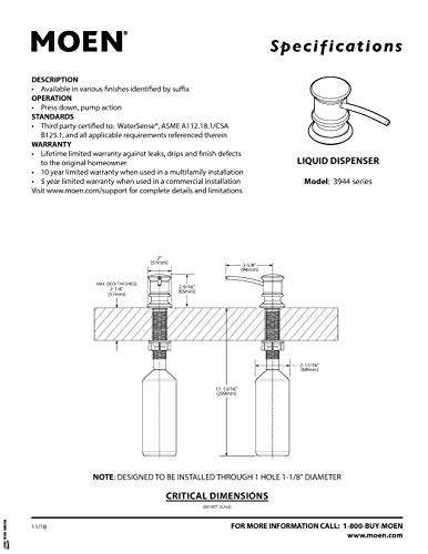 Moen 3944Srs Deck Mounted Kitchen Soap Dispenser With Above The Sink Refillable Bottle, Spot Resist Stainless #TOP2