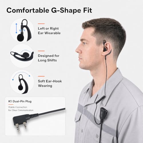 Herda Noise Reduction Walkie Talkie Earpiece with Mic, K1 2-Pin Split-Wire Surveillance Earpiece, Compatible with Kenwood, pxton, Baofeng, Retevis Two Way Radio, 2 Way Radio Headset (1 Pcs) by Herda - Used condition - Image 4