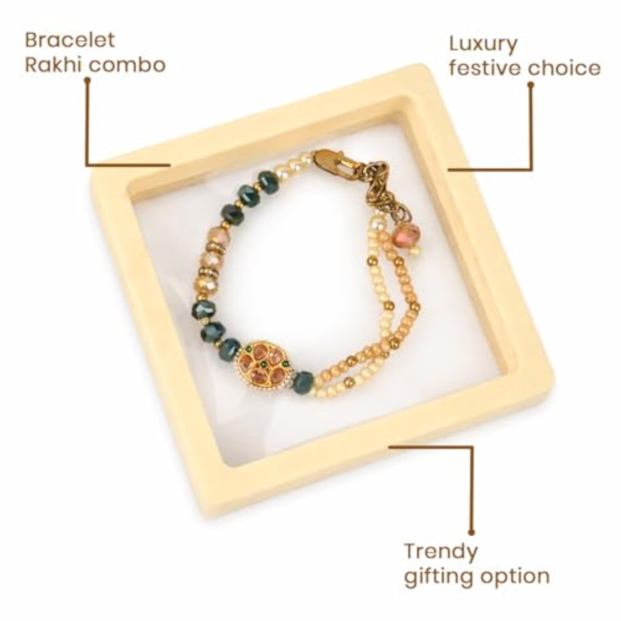 Bracelet Rakhi Combo with Pearl and Crystal Beads, Luxury Gift