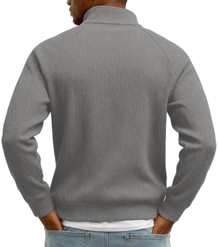 Mens Quarter Zip Pullover Fleece Fall Stand Collar Quarter Zip Sweatshirt - 3