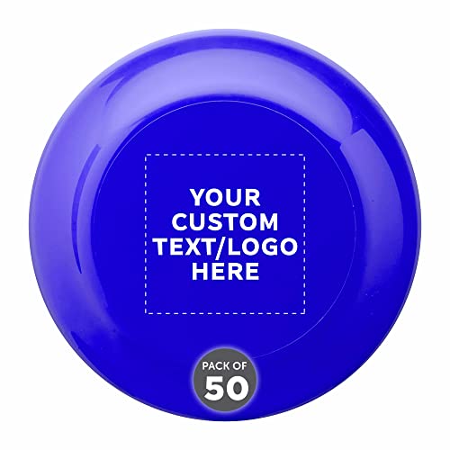 DISCOUNT PROMOS Custom Frisbees 9.25 inch. Set of 50, Personalized Bulk Pack - Fun Outdoor Games for Adults and Family - Reflex Blue