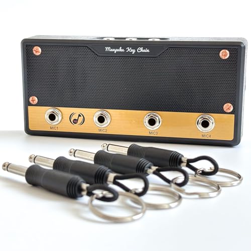 Guitar Amp Key Holder for Wall Mount, Includes 4 Guitar Plug Key Fobs and 1 Wall Mounting Kit (Black)