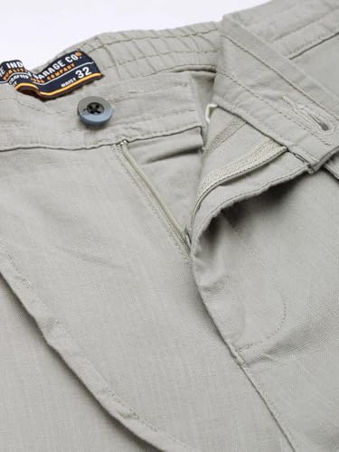 Image of The Indian Garage Co Men Slim Fit Solid Mid-Rise Elasticated Linen Trousers